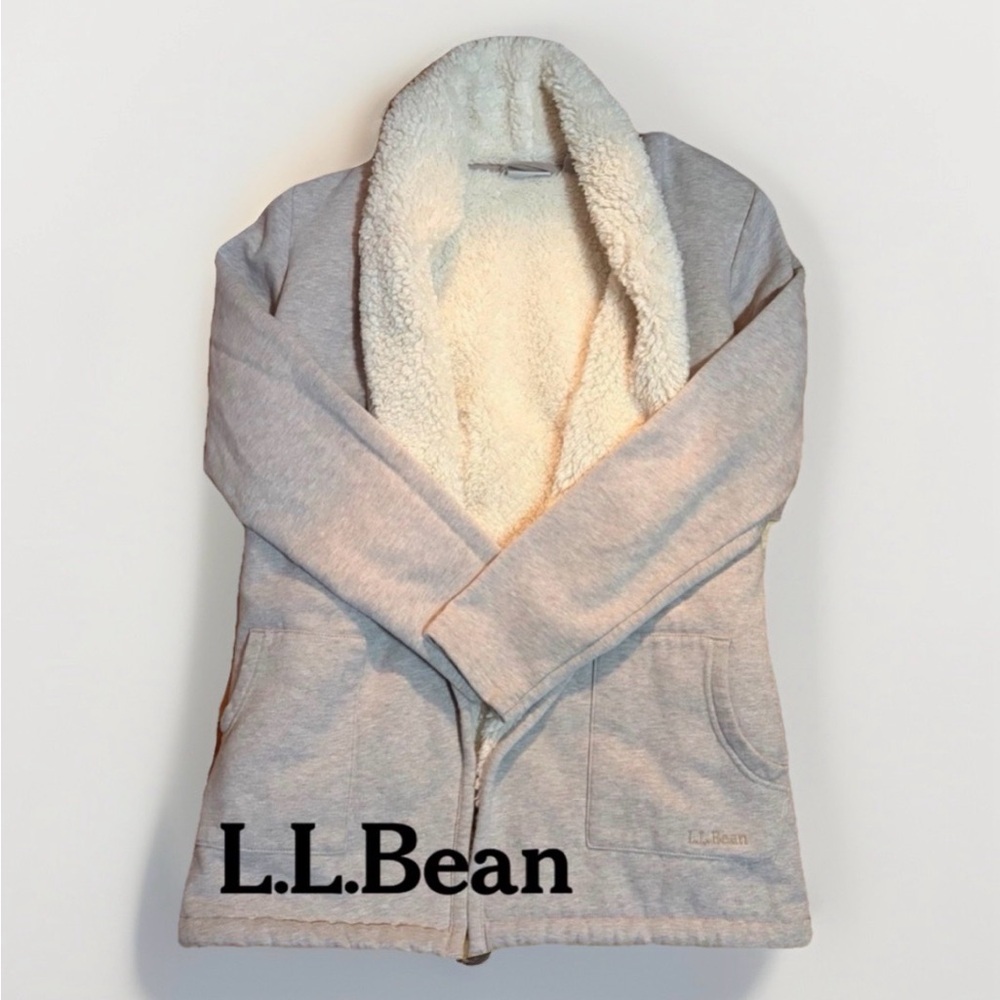 L.L.Bean 1912 Sherpa-Lined Cardigan Jacket – Oatmeal Heather – Small/Medium